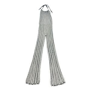 My Beachy Side Black & White Crochet Open-Back Jumpsuit Small